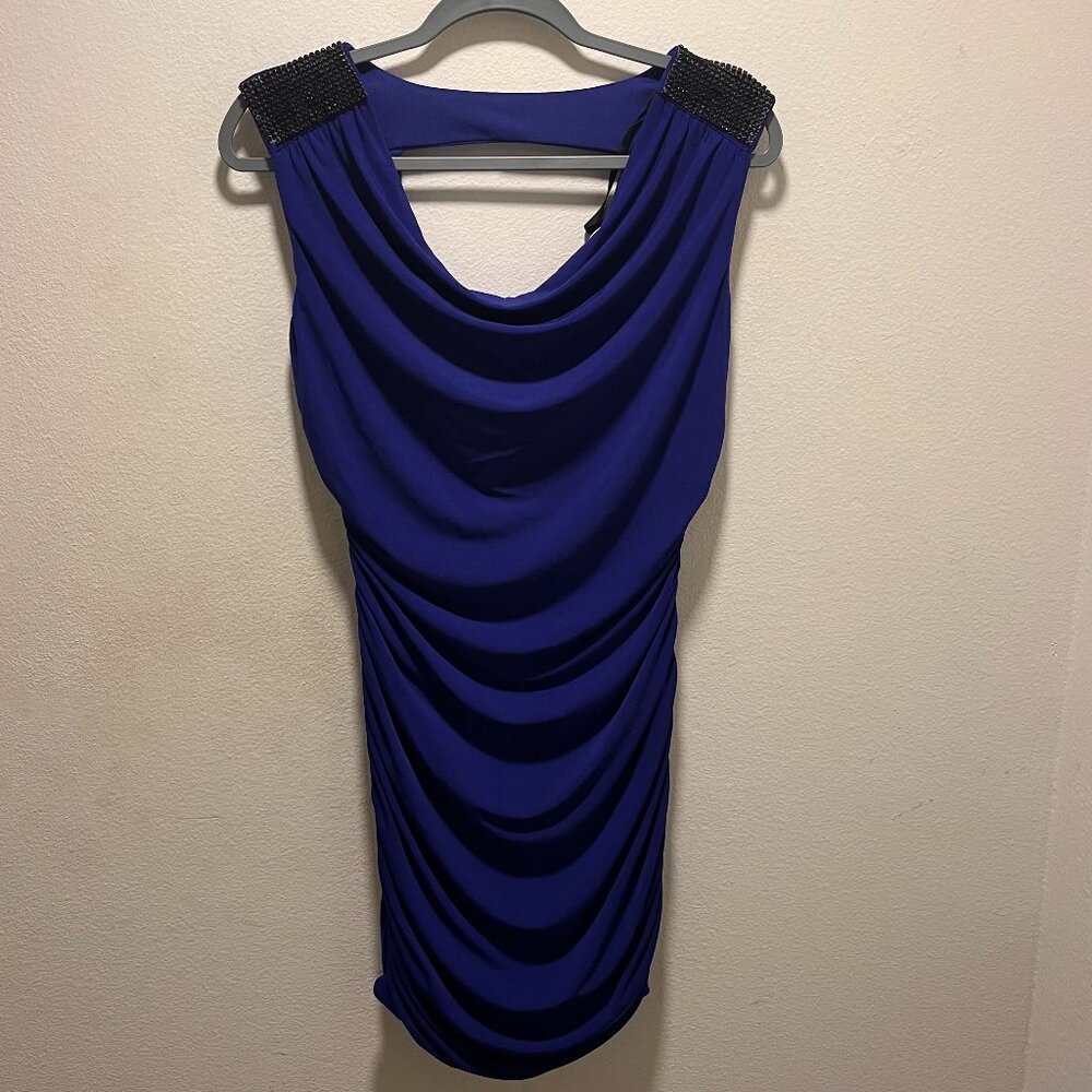 BCX Women’s Ruffled Dress With Studded Shoulders Size Large Blue